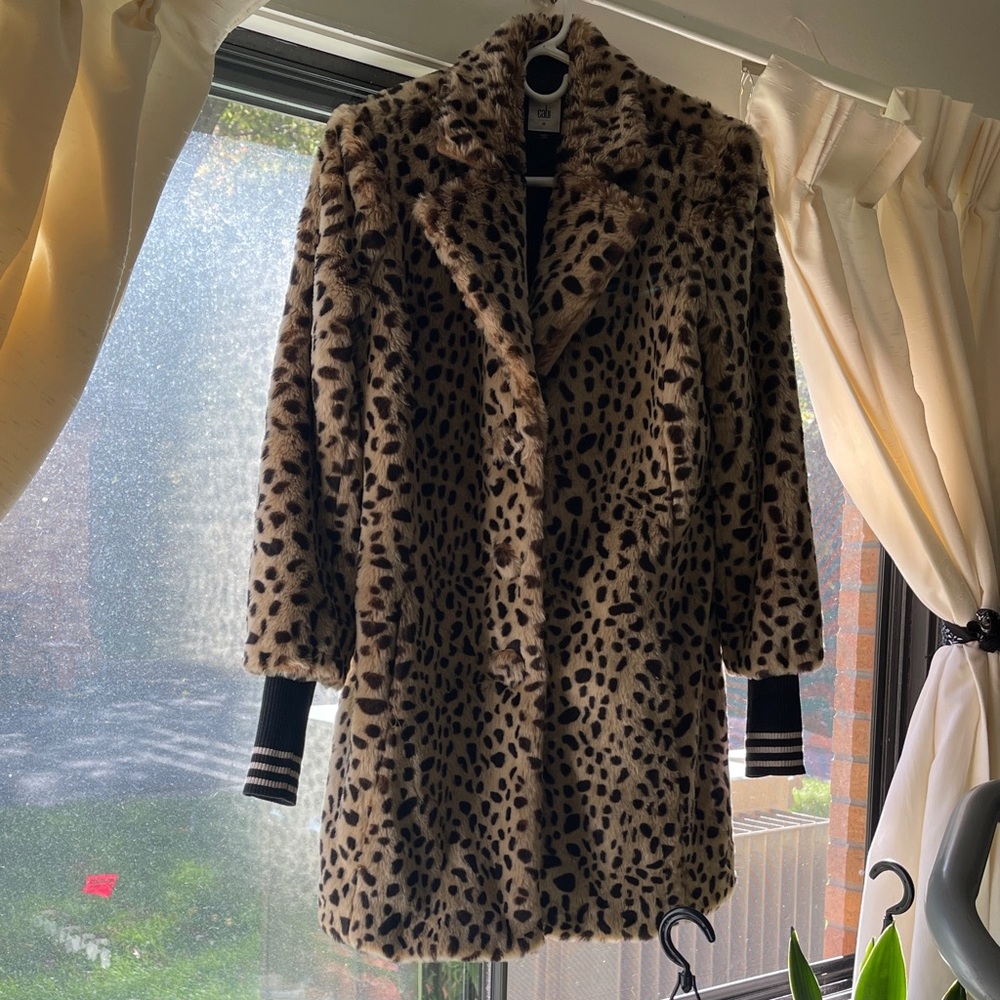 CAbi Leopard Print Teddy Jacket
